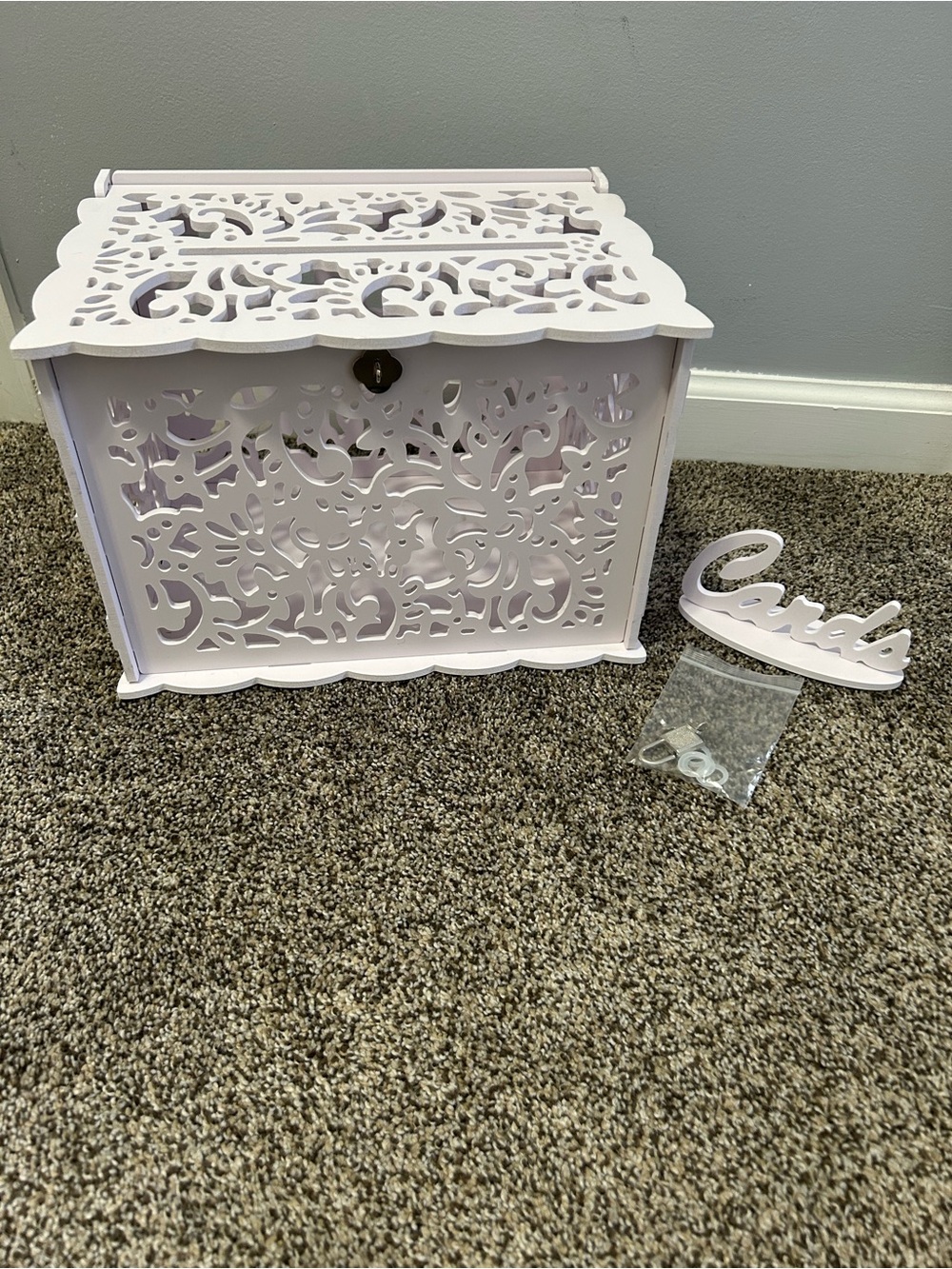Wedding/Shower White Card Box with Laser-Cut Floral Design